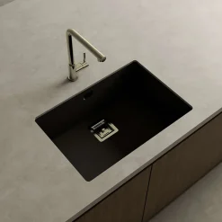 Cuve sous plan POALGI, ZIE 182, Granit, Noir Basalt, 65 cm, 1 bac bonde or