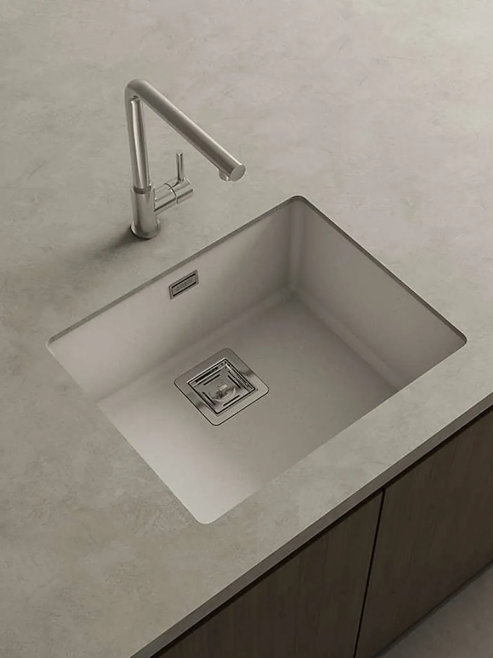 Cuve sous plan POALGI, ZIE 186, Granit, Blanc Snow, 55 cm, 1 bac