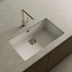 Cuve sous plan POALGI, ZIE 187, Granit, Blanc Snow, 75 cm, 1 bac bonde or