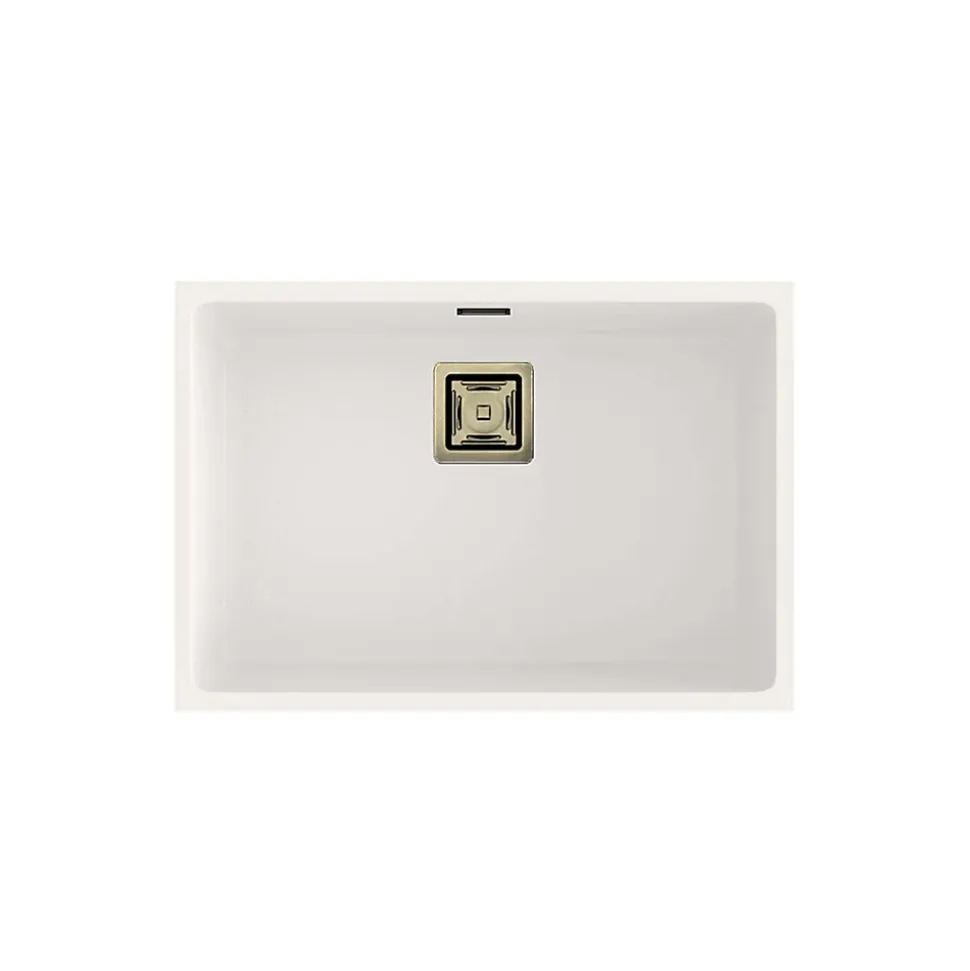 Cuve sous plan POALGI, ZIE 182, Granit, Blanc Snow, 65 cm, 1 bac bonde or