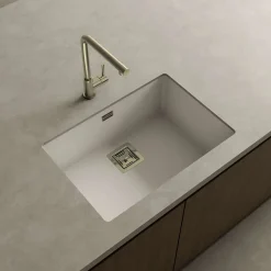 Cuve sous plan POALGI, ZIE 182, Granit, Blanc Snow, 65 cm, 1 bac bonde or