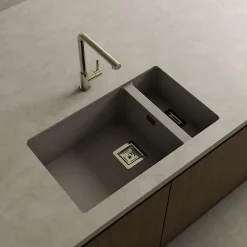 Cuve sous plan POALGI, ZIE 183, Granit, Gris Ash, 75 cm, 2 bacs bonde or