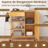 Deseerte à Roulette Cuisine en Bambou,3 Étagères, 1 Tiroir et 2 Portes, Porte Serviette,Plateau, pour Salon, Cuisine (1 Porte)