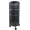 Desserte à roulettes avec 4 tiroir rotatif, chariot mobile à 3 niveau, rangement, panier à légumes et fruits noir - D 33 x H 75 cm