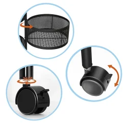 Desserte à roulettes avec 4 tiroir rotatif, chariot mobile à 3 niveau, rangement, panier à légumes et fruits noir - D 33 x H 75 cm