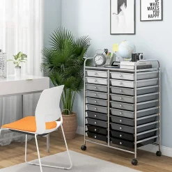 Desserte à Roulettes avec 20 Tiroirs Amovibles en Plastique,63 x 38 x 89 CM, Chariot de Rangement Cadre en Acier, Poignée Latéral