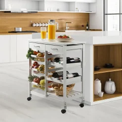 Desserte à roulettes avec 2 tiroirs ert de multiples rangements