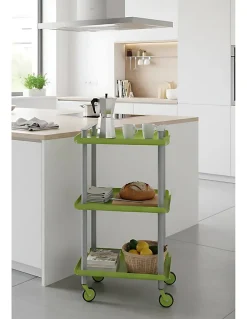 Desserte à roulettes, desserte de service Leky, métallique, 3 niveaux. Gris