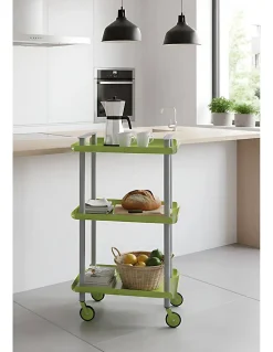 Desserte à roulettes, desserte de service Leky, métallique, 3 niveaux. Gris