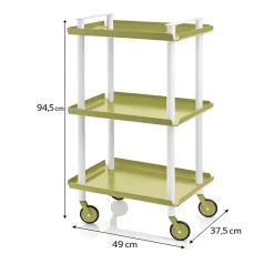Desserte à roulettes, desserte de service Leky, 3 plateaux. Structure métallique tube à double montant blanc