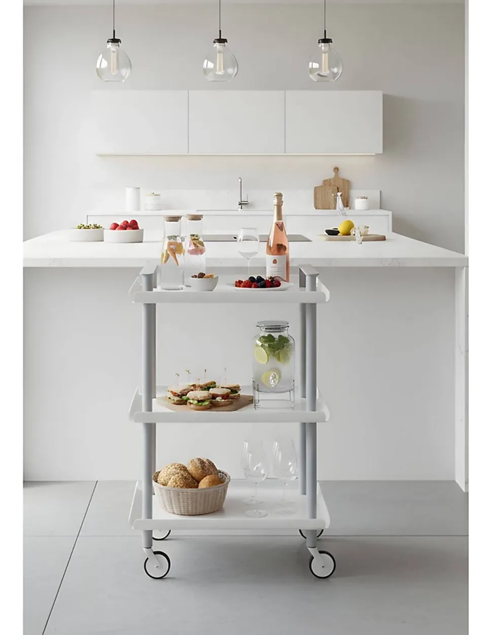 Desserte à roulettes, desserte de service Leky, métallique, 3 niveaux. Gris