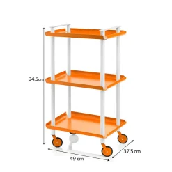 Desserte à roulettes, desserte de service Leky, 3 plateaux. Structure métallique tube à double montant blanc