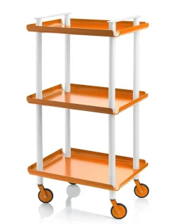 Desserte à roulettes, desserte de service Leky, 3 plateaux. Structure métallique tube à double montant blanc