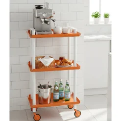 Desserte à roulettes, desserte de service Leky, 3 plateaux. Structure métallique tube à double montant blanc