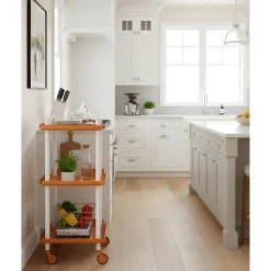 Desserte à roulettes, desserte de service Leky, 3 plateaux. Structure métallique tube à double montant blanc