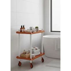 Desserte à roulettes, desserte de service Leky, métallique, 2 niveaux. Structure blanche