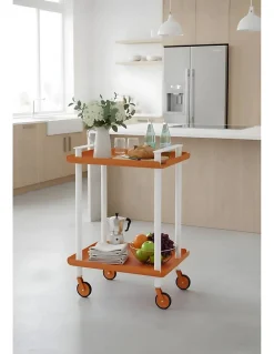 Desserte à roulettes, desserte de service Leky, métallique, 2 niveaux. Structure blanche