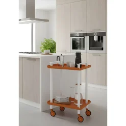 Desserte à roulettes, desserte de service Leky, métallique, 2 niveaux. Structure blanche