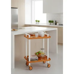 Desserte à roulettes, desserte de service Leky, métallique, 2 niveaux. Structure blanche