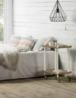 Desserte à roulettes, desserte de service Leky, métallique, 2 niveaux. Structure blanche