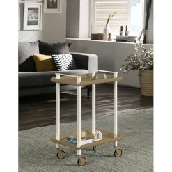 Desserte à roulettes, desserte de service Leky, métallique, 2 niveaux. Structure blanche