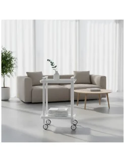 Desserte à roulettes, desserte de service Leky, métallique, 2 niveaux. Structure blanche