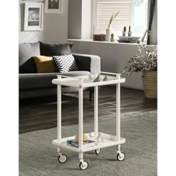 Desserte à roulettes, desserte de service Leky, métallique, 2 niveaux. Structure blanche