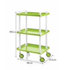 Desserte à roulettes, desserte de service Leky, 3 plateaux. Structure métallique tube à double montant blanc
