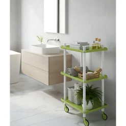 Desserte à roulettes, desserte de service Leky, 3 plateaux. Structure métallique tube à double montant blanc