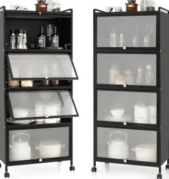 Desserte à Roulettes Pliable Chariot Roulant 3 Niveaux avec Poignée Pratique pour Garage Cuisine Maison Noir