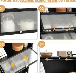 Desserte à Roulettes Pliable Chariot Roulant 3 Niveaux avec Poignée Pratique pour Garage Cuisine Maison Noir