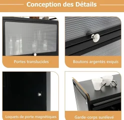 Desserte à Roulettes Pliable Chariot Roulant 3 Niveaux avec Poignée Pratique pour Garage Cuisine Maison Noir