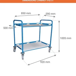 Desserte cantine tôle BLEU 3 plateaux 850x500mm - charge max 200kg - 880008990