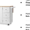 Desserte Chariot de Cuisine à Roulettes avec 1 Armoire à 3 Niveaux et 3 Tiroirs 2 Planches Réglables et Plateau Pliable Blanc
