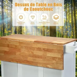 Desserte Chariot de Cuisine à Roulettes avec 1 Armoire à 3 Niveaux et 3 Tiroirs 2 Planches Réglables et Plateau Pliable Blanc