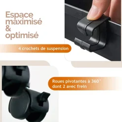 Desserte, chariot de rangement à roulettes large - 4 étagères - Noir - Linxor