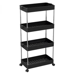 Desserte, chariot de rangement à roulettes large - 4 étagères - Noir - Linxor