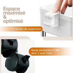 Desserte, chariot de rangement à roulettes étroit - 4 étagères - Blanc - Linxor