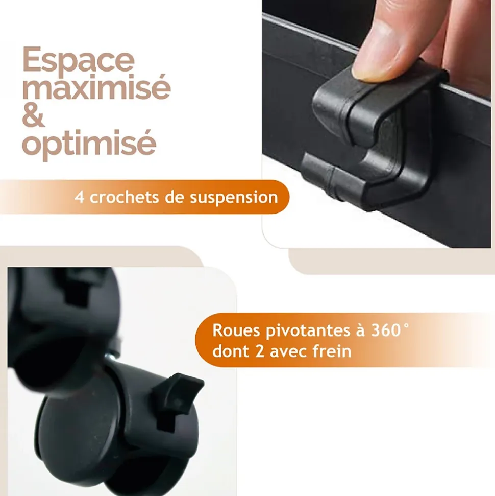 Desserte, chariot de rangement à roulettes étroit - 4 étagères - Noir - Linxor