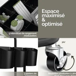 Desserte, chariot de rangement à roulettes avec poignée - 3 étagères - Noir - Vivezen