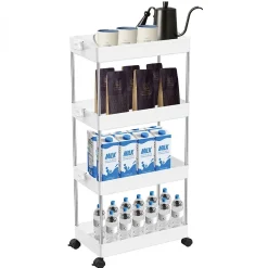 Desserte, chariot de rangement à roulettes large - 4 étagères - Blanc - Linxor