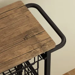 Desserte cuisine 4 paniers 4 roulettes pivotantes poignée acier noir plateau effet bois