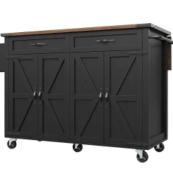 Desserte cuisine 4 portes/2 tiroirs, plan coulissant, bois veiné, noir