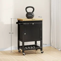 Desserte cuisine épais plateau bois clair noir tiroir placard étagère porte-serviettes