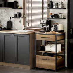 Desserte Cuisine Roulante,Meuble Rangement Roulettes,2 Tiroirs, Noyer naturel,FKW118-PF SoBuy