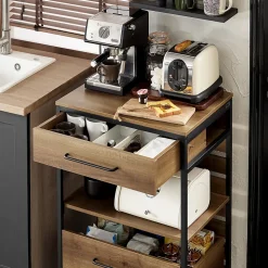 Desserte Cuisine Roulante,Meuble Rangement Roulettes,2 Tiroirs, Noyer naturel,FKW118-PF SoBuy