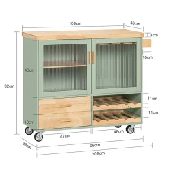 Desserte Cuisine Roulettes, Îlot Buffet,2 Portes,2 Tiroirs, Porte-Bouteilles, FKW114-GR SoBuy