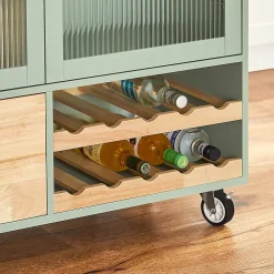 Desserte Cuisine Roulettes, Îlot Buffet,2 Portes,2 Tiroirs, Porte-Bouteilles, FKW114-GR SoBuy