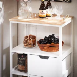 Desserte Cuisine Roulettes,Îlot Buffet,2 Tiroirs,3 Etagères,Support Épices,FKW111-WN SoBuy