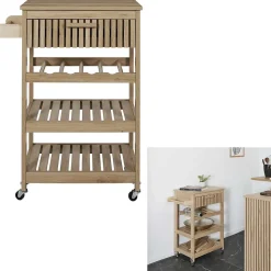 Desserte de cuisine 3 plateaux et 1 tiroir Saulk en bois